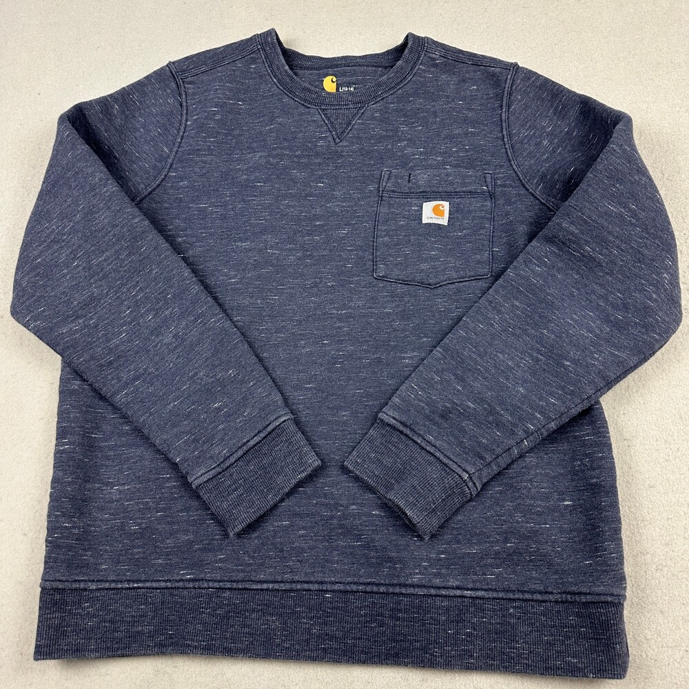 Carhartt Sweatshirt Women Large Blue Logo Long Sleeve Fleece Crewneck Pocket L